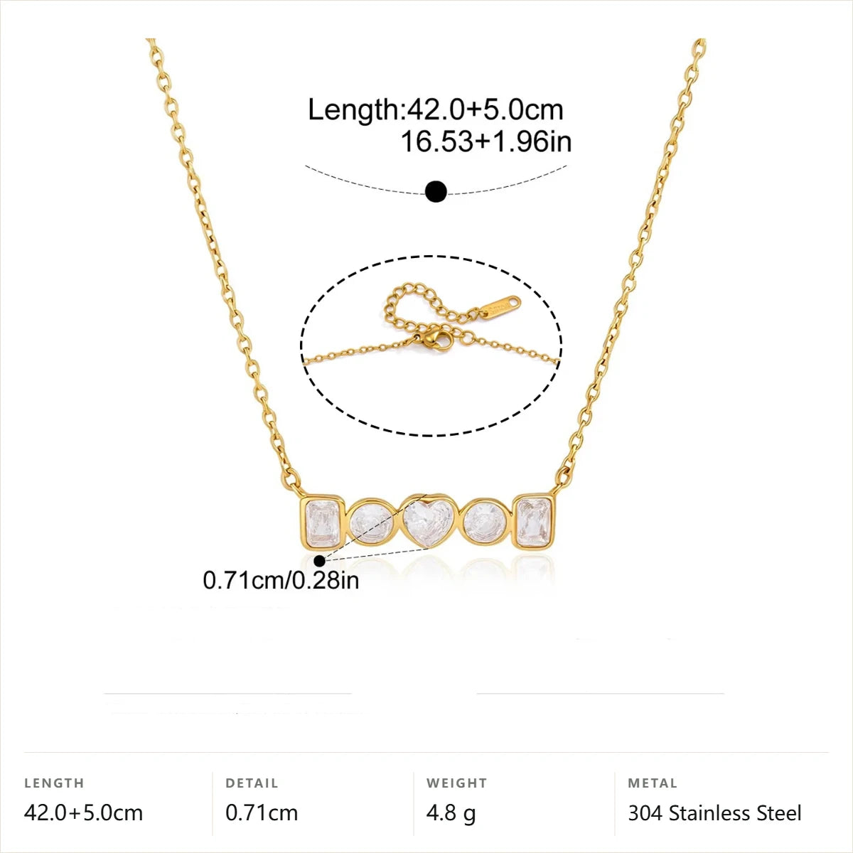 Mixed Shape Birthstone Necklace — Mixed Shape Heart Bar · Gold