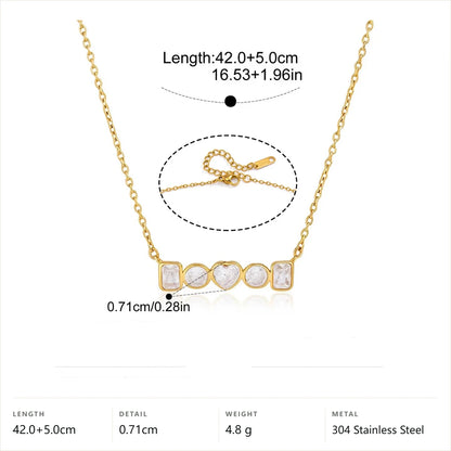 Mixed Shape Birthstone Necklace — Mixed Shape Heart Bar · Gold