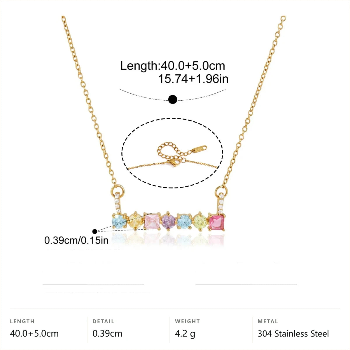 Mixed Shape Birthstone Necklace — Multicolor Faceted Bar · Gold