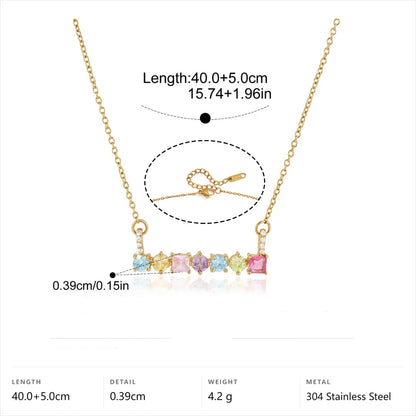 Mixed Shape Birthstone Necklace — Multicolor Faceted Bar · Gold