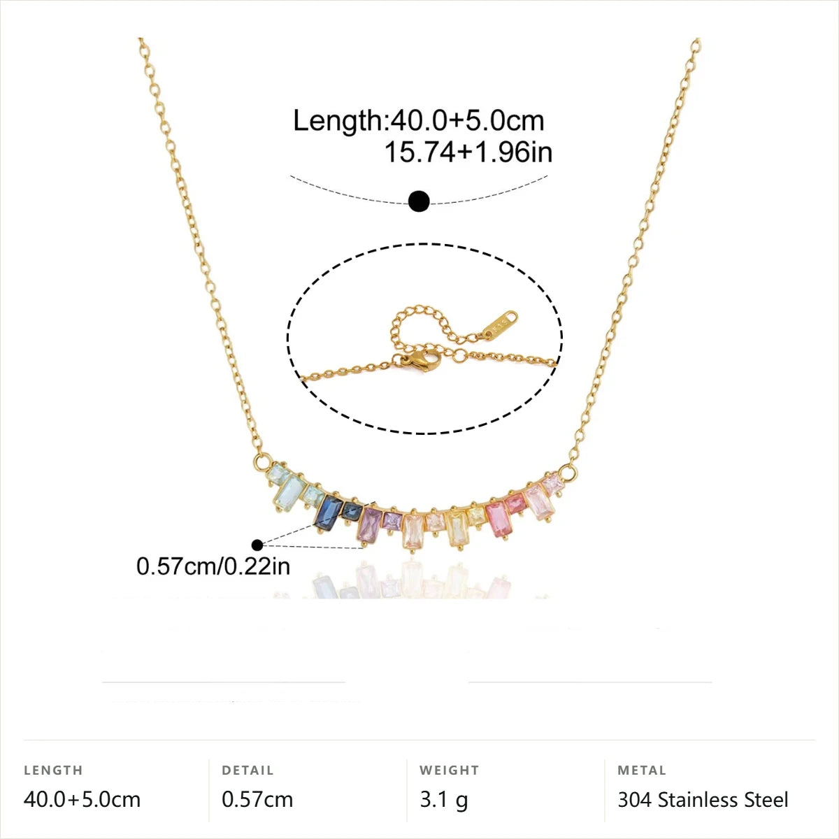 Mixed Shape Birthstone Necklace — Rainbow Baguette Bar · Gold