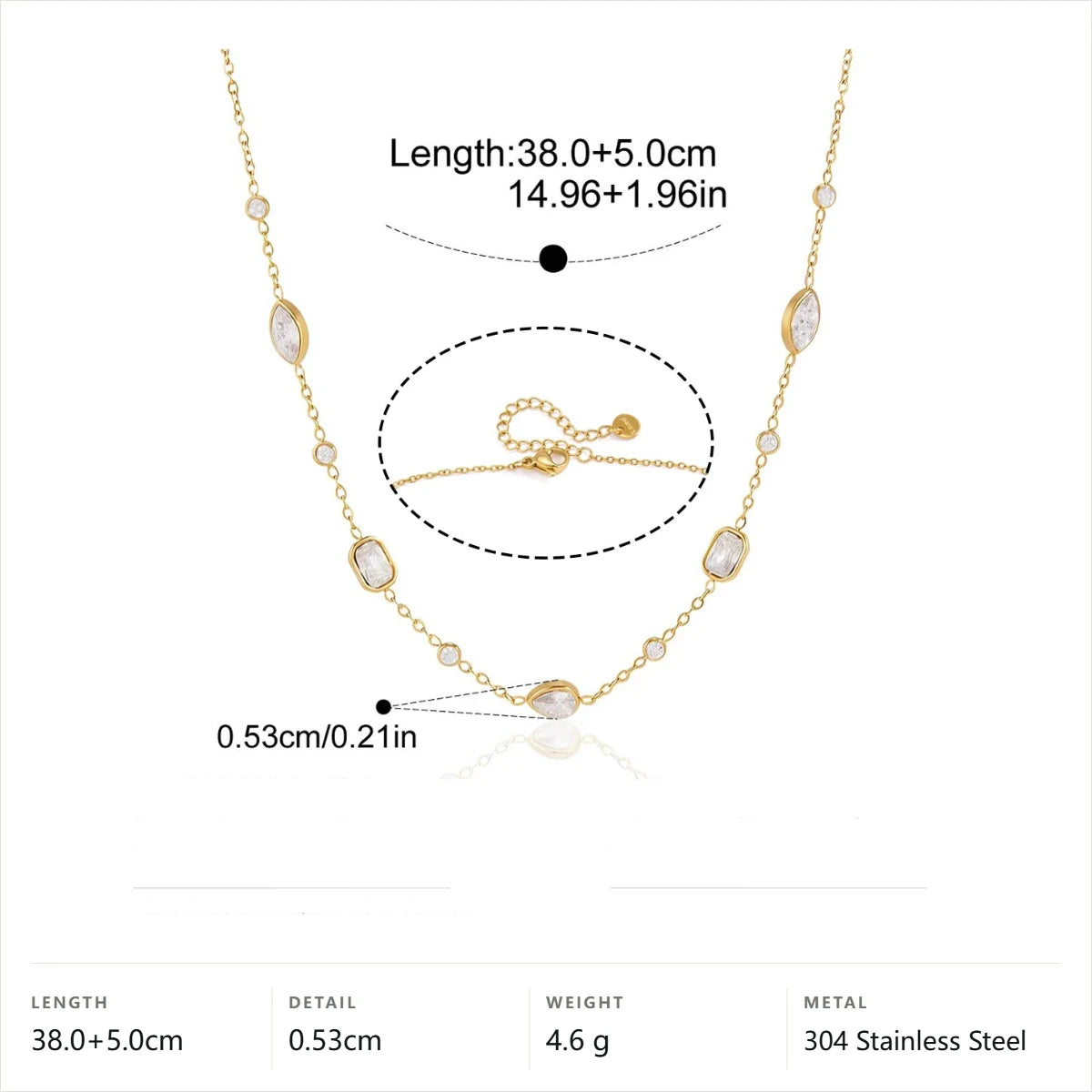 Mixed Shape Birthstone Necklace — Oval Crystal Station · Gold