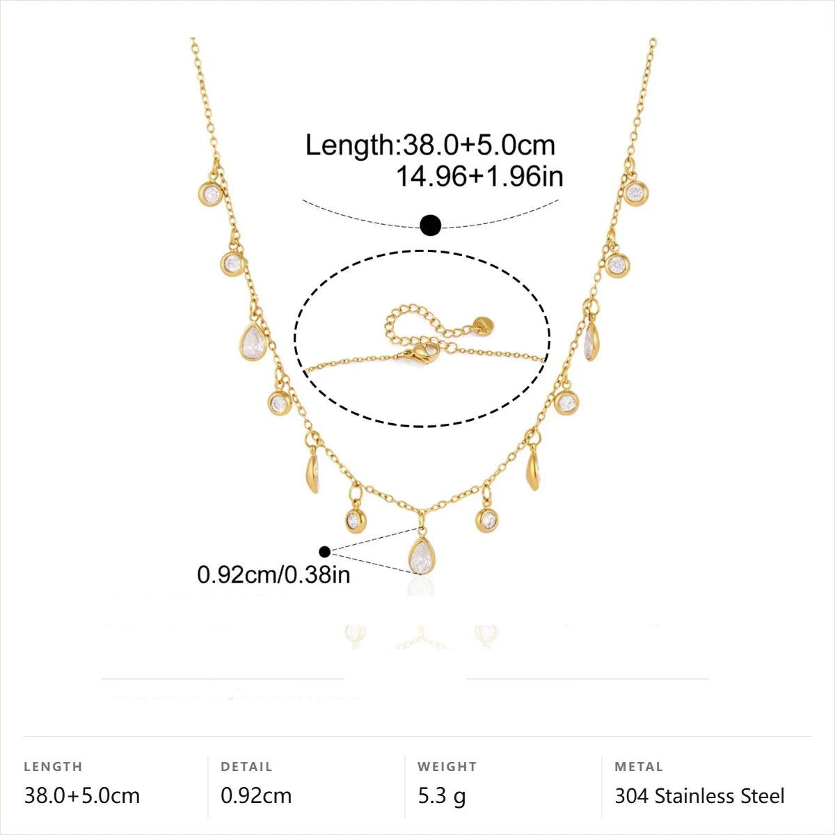 Mixed Shape Birthstone Necklace — Teardrop Fringe Dangle · Gold