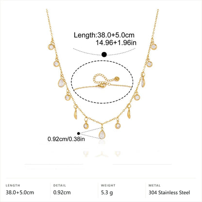 Mixed Shape Birthstone Necklace — Teardrop Fringe Dangle · Gold