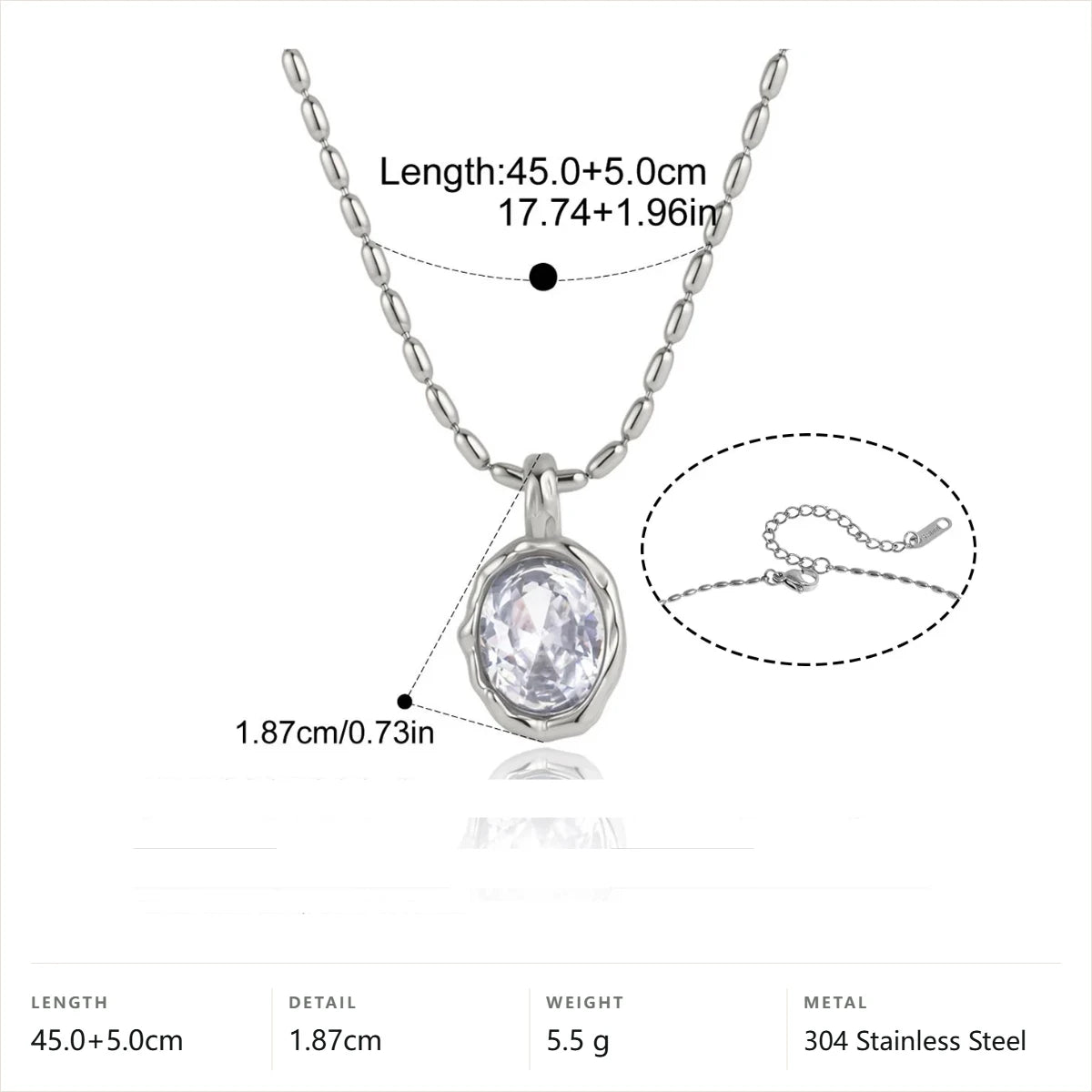 Minimalist Pendant Necklace — Oval Bezel Solitaire · Silver