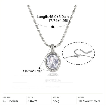 Minimalist Pendant Necklace — Oval Bezel Solitaire · Silver