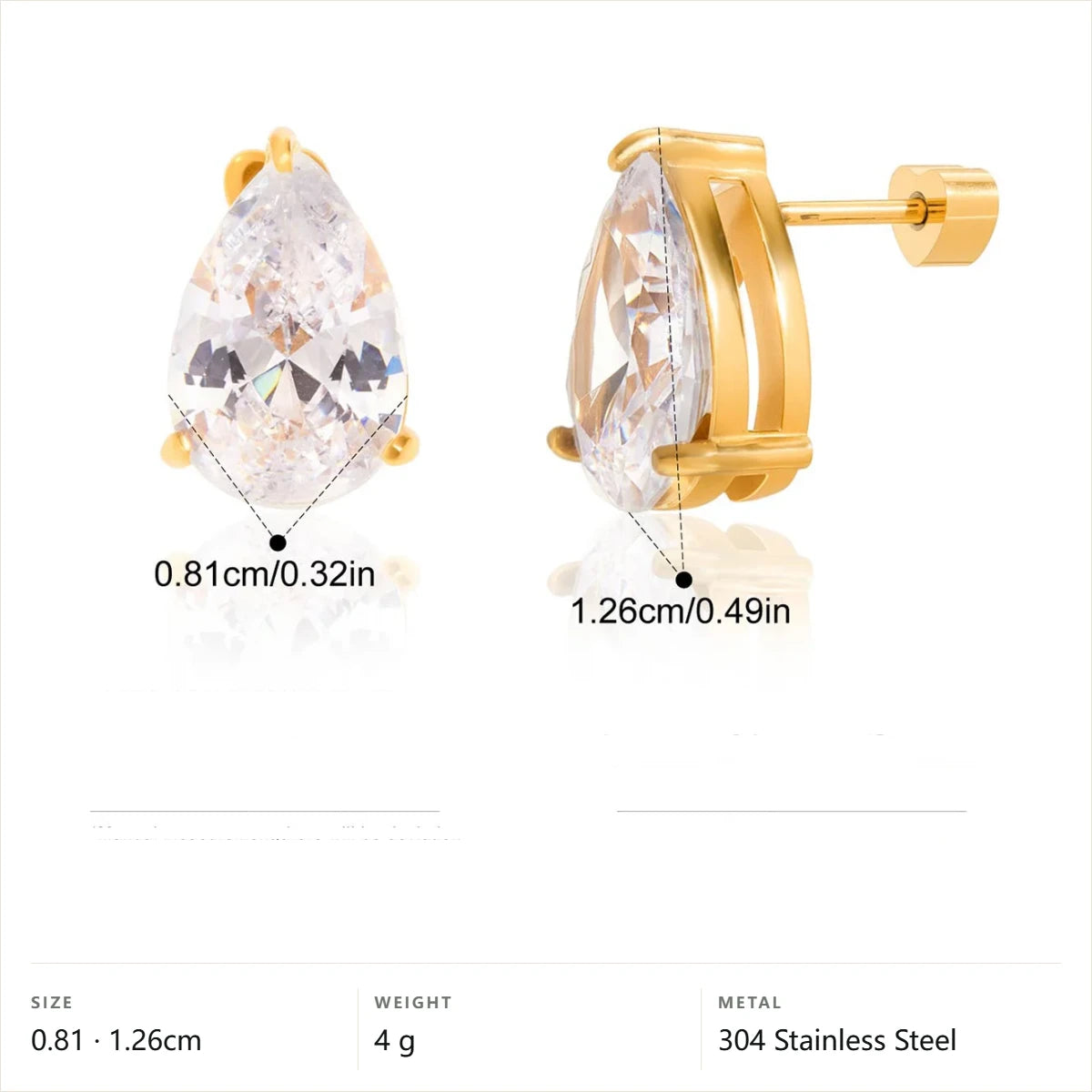 Celestial Stud Earrings — Pear Cut Solitaire Stud · Gold