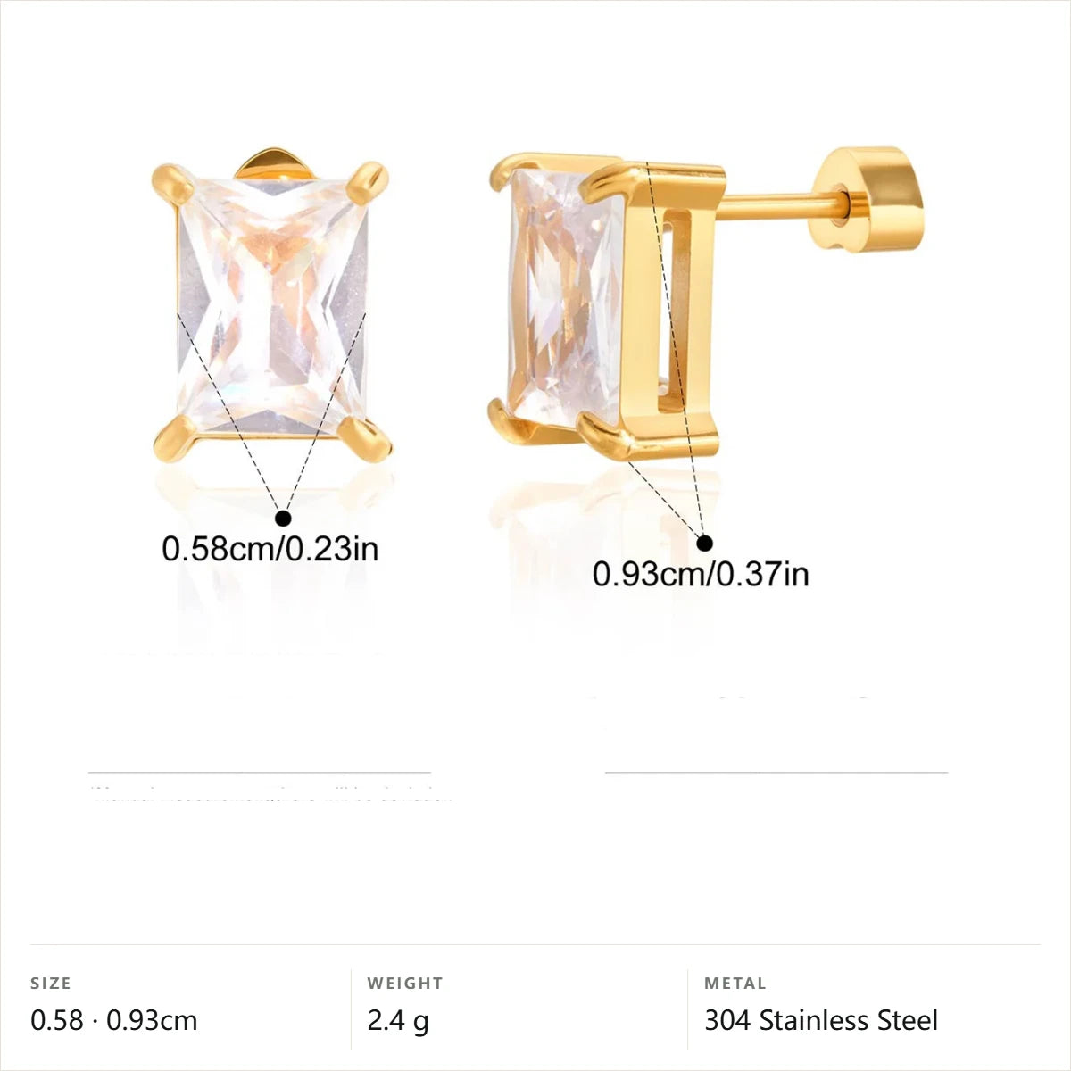 Celestial Stud Earrings — Rectangular Baguette Studs · Gold