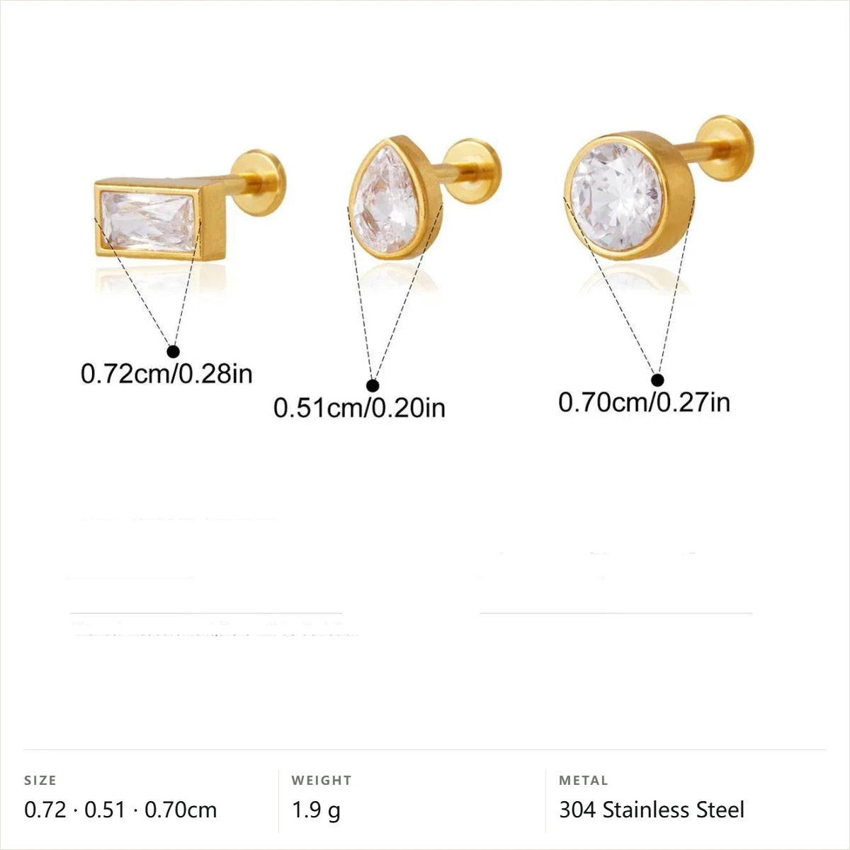 Celestial Stud Earrings — Bezel Baguette Pear Round Sets · Gold