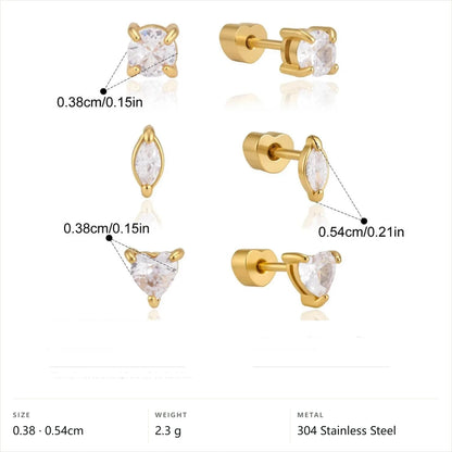 Celestial Stud Earrings — Prong Round Marquise Heart Sets · Gold