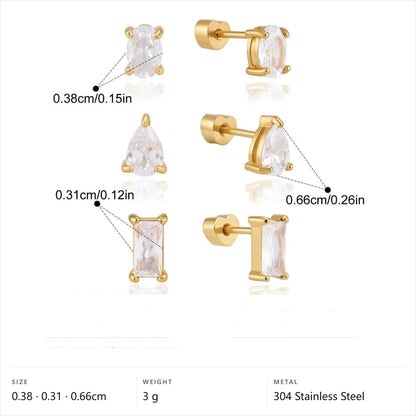 Celestial Stud Earrings — Prong Oval Pear Rectangle Sets · Gold