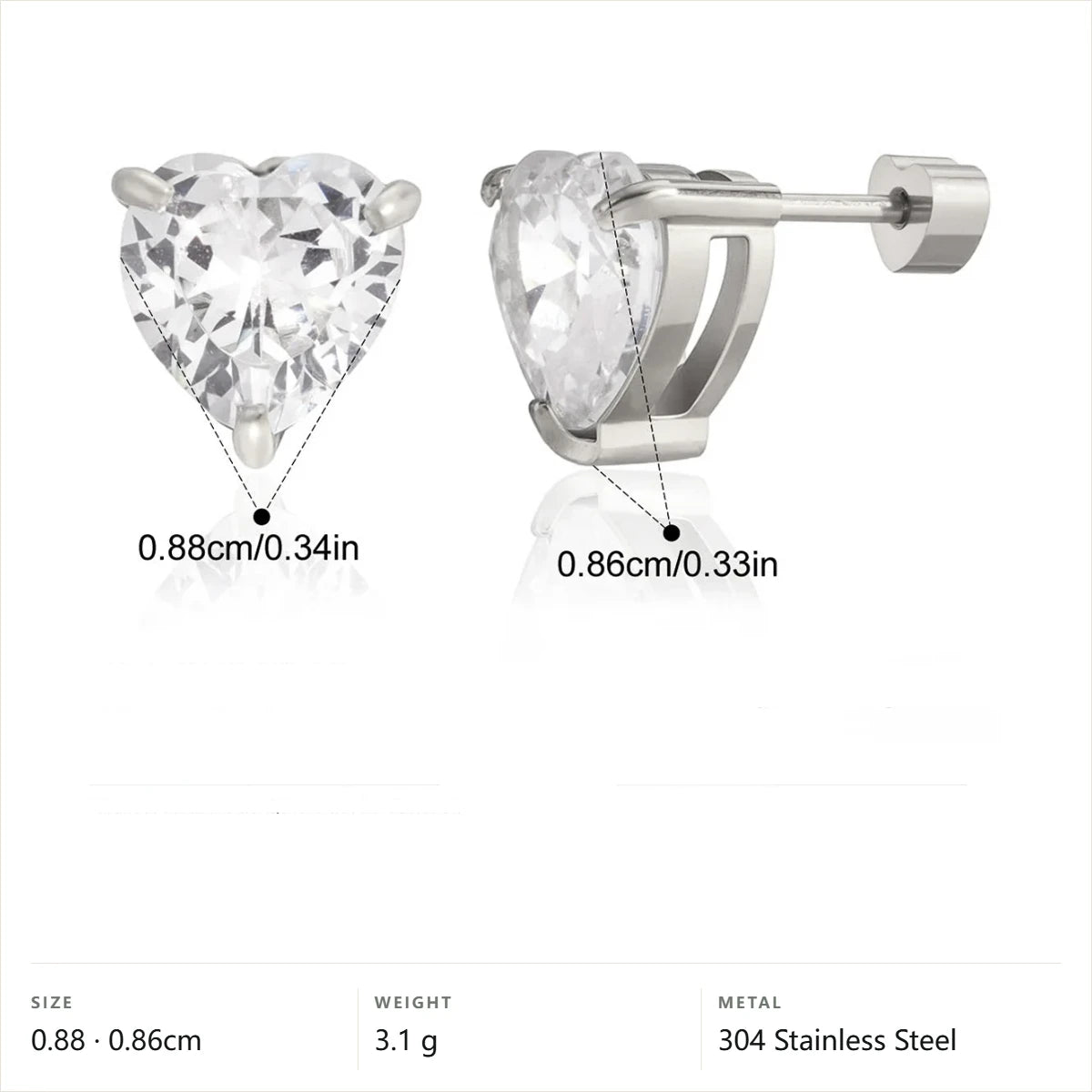 Celestial Stud Earrings — Heart Cut Solitaire Stud · Silver