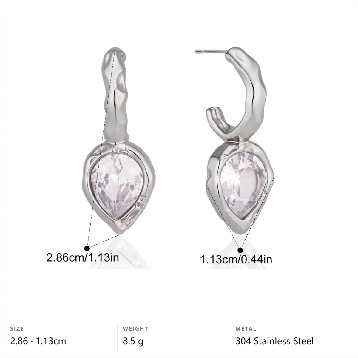 Chunky Heart Pear Drop Earrings — Silver Pear Drop · Silver