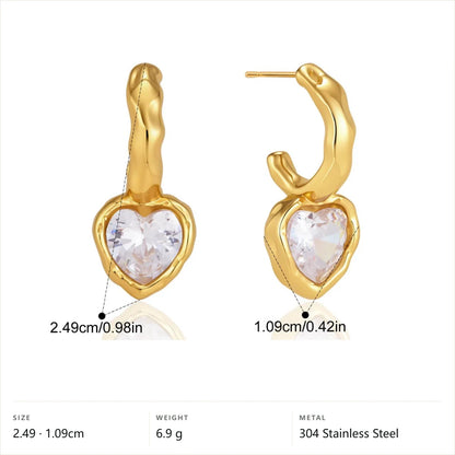 Chunky Heart Pear Drop Earrings — Textured Heart CZ · Gold