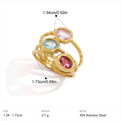 Vintage Chunky Birthstone Ring — Triple Stone Woven Band · Gold · 7