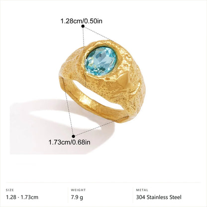 Vintage Chunky Birthstone Ring — Solitaire Textured Dome · Gold · 7