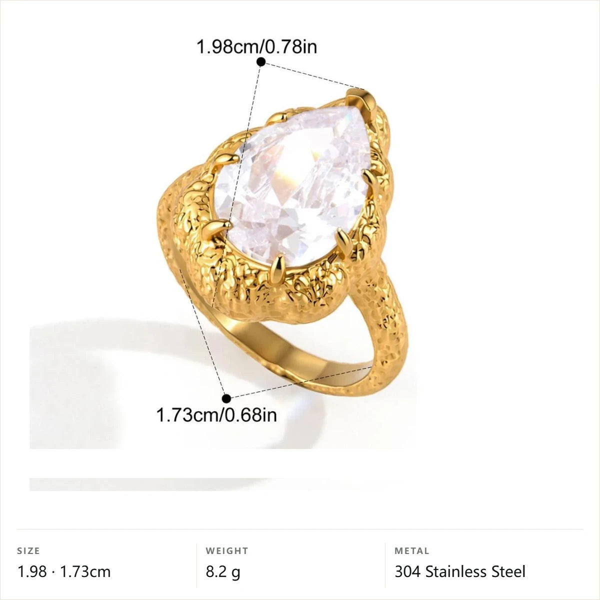 Vintage Chunky Birthstone Ring — Gold Pear Textured · Gold · 7