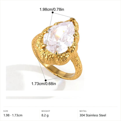 Vintage Chunky Birthstone Ring — Gold Pear Textured · Gold · 7