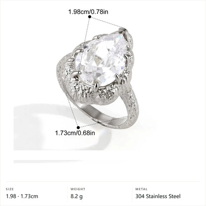 Vintage Chunky Birthstone Ring — Silver Pear Textured · Silver · 7