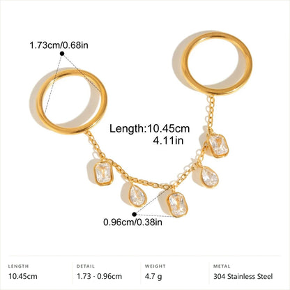 Chunky Pavé Wave Ring — Dangle Charm Chain · Gold