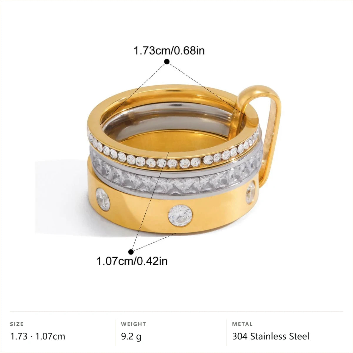 Chunky Pavé Wave Ring — Triple Row Crystal Band · Two Tone