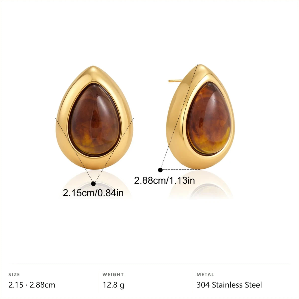 Teardrop Resin Earrings — Teardrop Amber Earrings · Gold