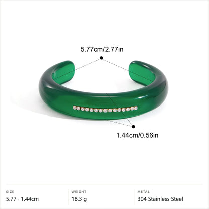 Chunky Enamel Bracelet — Green Open Cuff · Gold