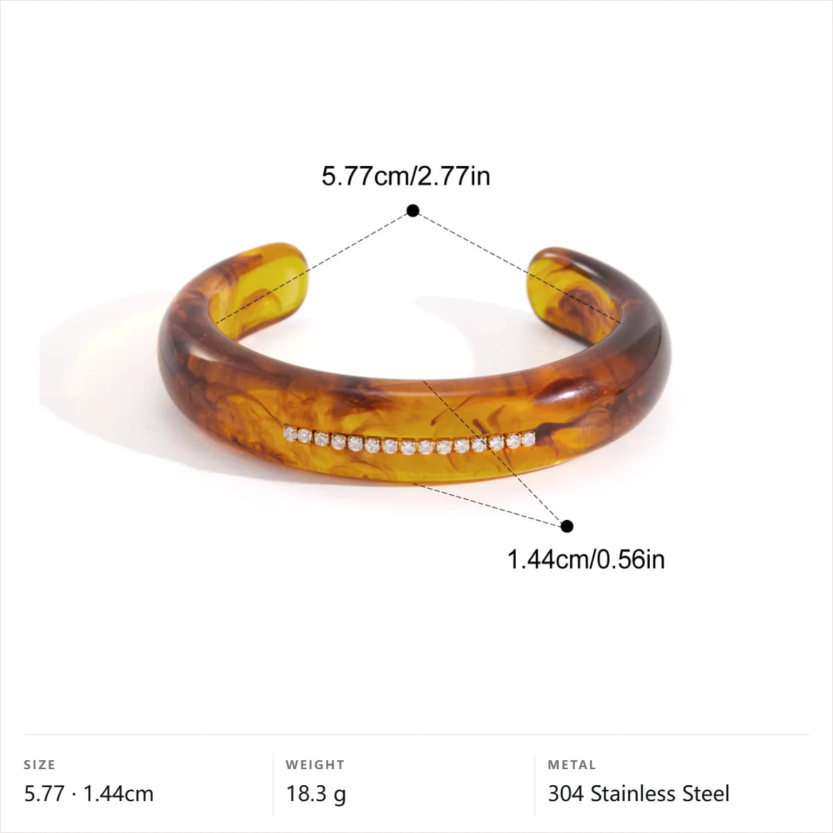 Chunky Enamel Bracelet — Amber Open Cuff · Gold