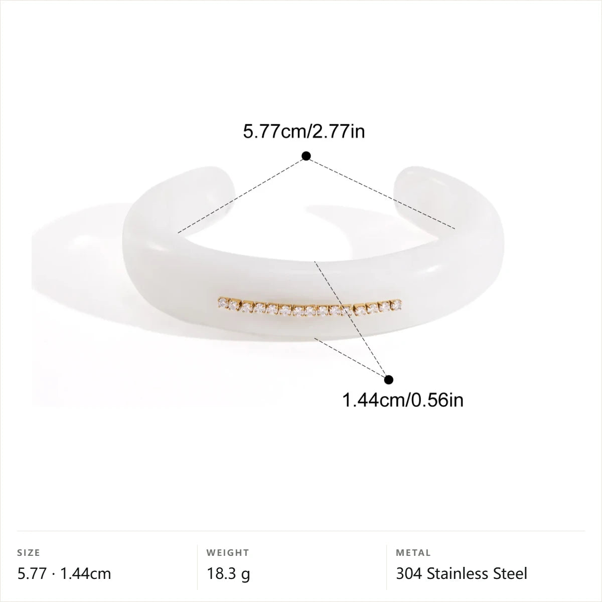 Chunky Enamel Bracelet — White Open Cuff · Gold