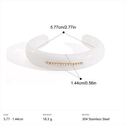 Chunky Enamel Bracelet — White Open Cuff · Gold