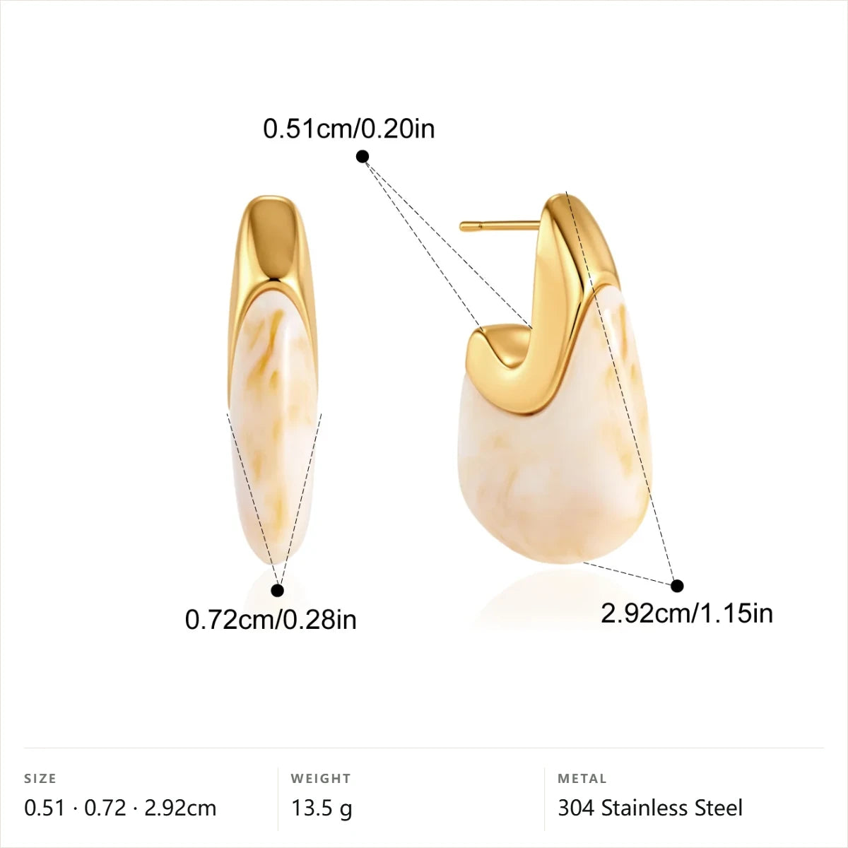 Two-Tone Resin Chunky Hoop Earrings — Ivory Resin Chunky Hoop · Gold