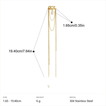Double Chain Tassel Drop Earrings — Coin Loop Chain Drop · Gold
