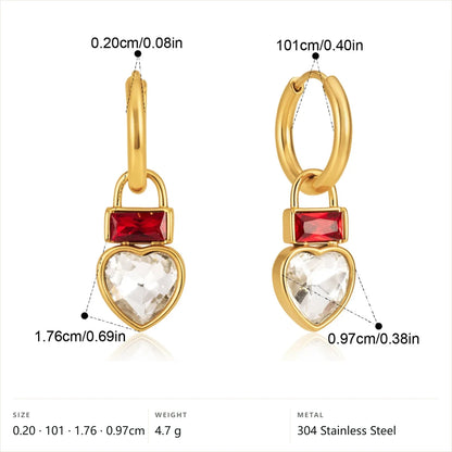 Birthstone Heart Lock Jewelry Set — Heart Lock Hoop Drop Earrings · Gold