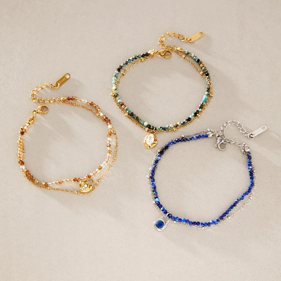 Teardrop Charm Natural Stone Beaded Bracelet