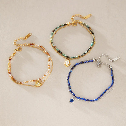 Teardrop Charm Natural Stone Beaded Bracelet