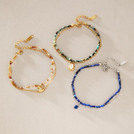 Teardrop Charm Natural Stone Beaded Bracelet