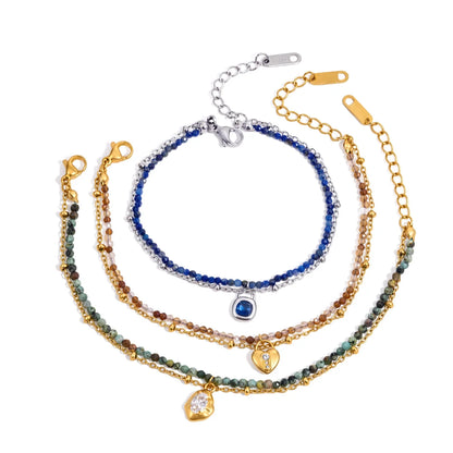 Teardrop Charm Natural Stone Beaded Bracelet — view 5