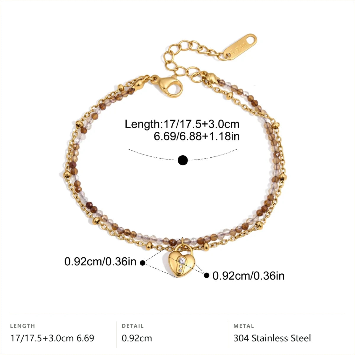 Teardrop Charm Natural Stone Beaded Bracelet — Agate · Gold