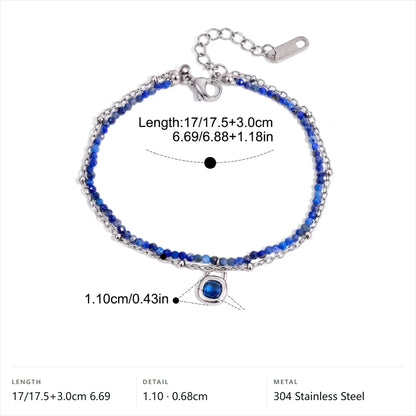 Teardrop Charm Natural Stone Beaded Bracelet — Lapis Lazuli · Silver