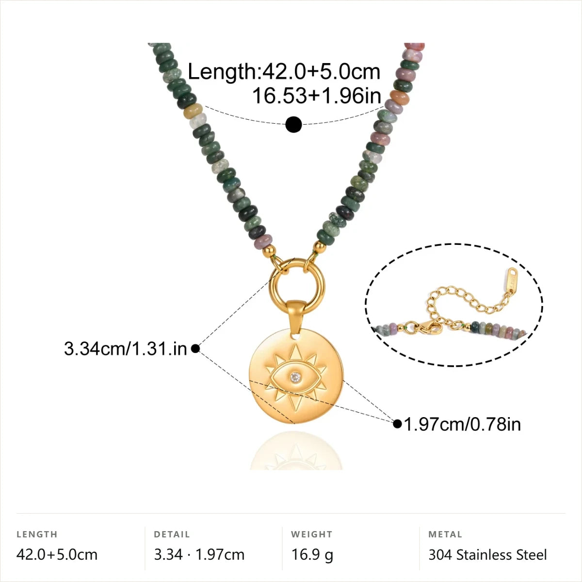 Evil Eye Sunburst Pendant Necklace — Indian Agate · Gold