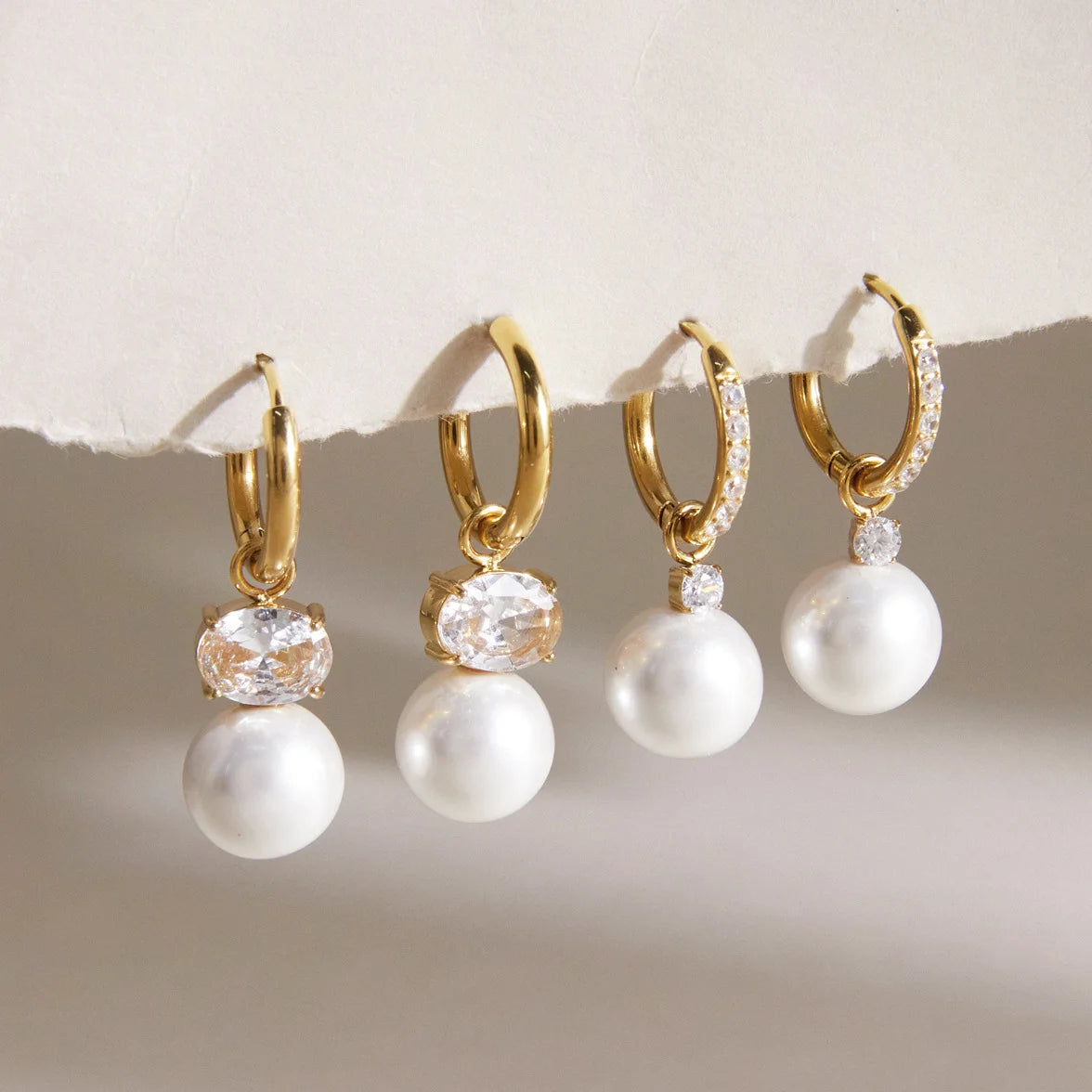 Imatation Pearl & Cubic Zirconia Drop Earrings