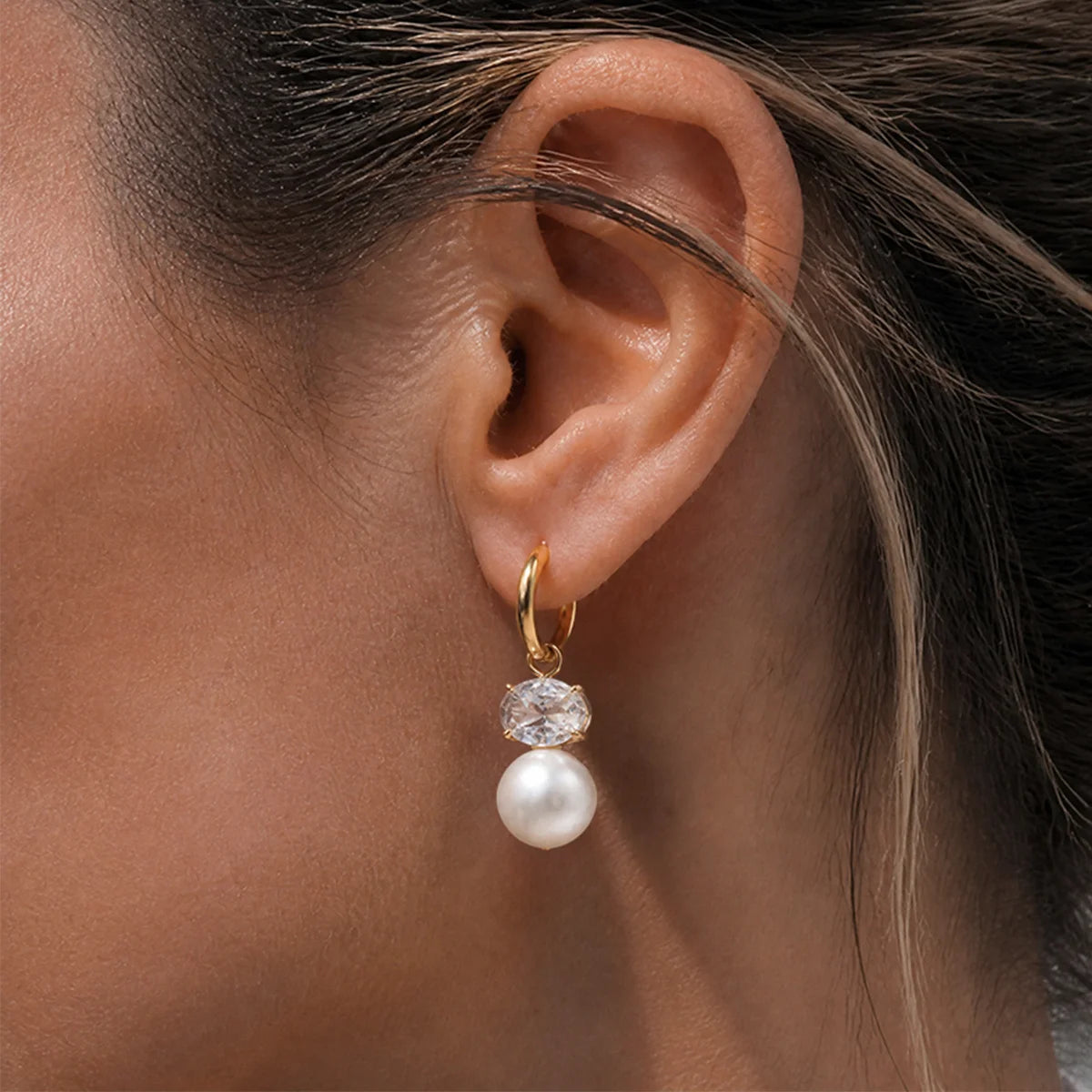 Imatation Pearl & Cubic Zirconia Drop Earrings — view 3