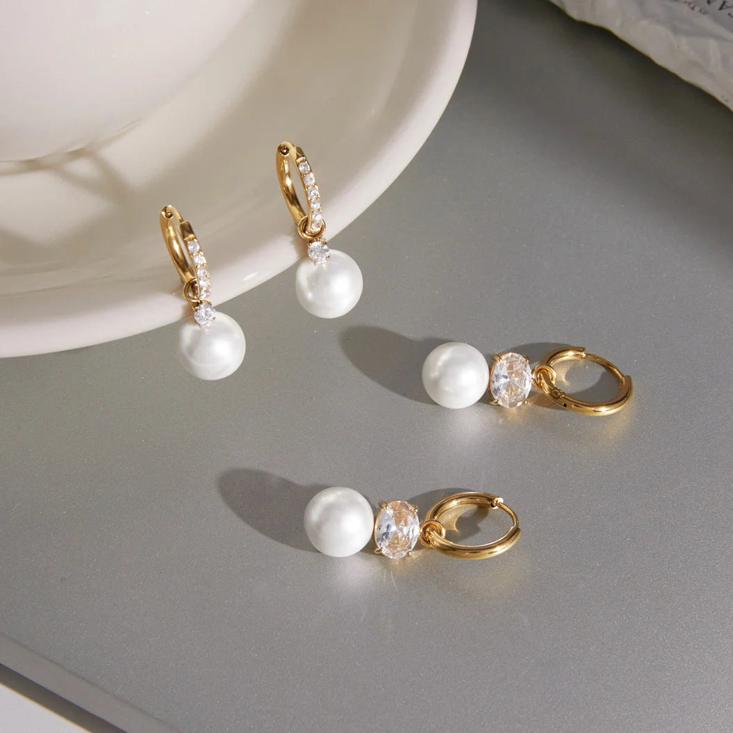Imatation Pearl & Cubic Zirconia Drop Earrings — view 4