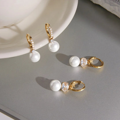 Imatation Pearl & Cubic Zirconia Drop Earrings — view 4