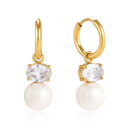 Imatation Pearl & Cubic Zirconia Drop Earrings — view 5