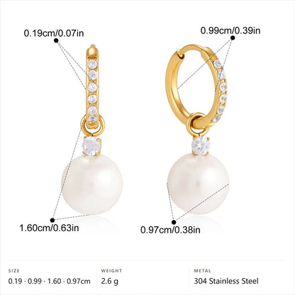 Imatation Pearl & Cubic Zirconia Drop Earrings — Pearl Drop · Gold