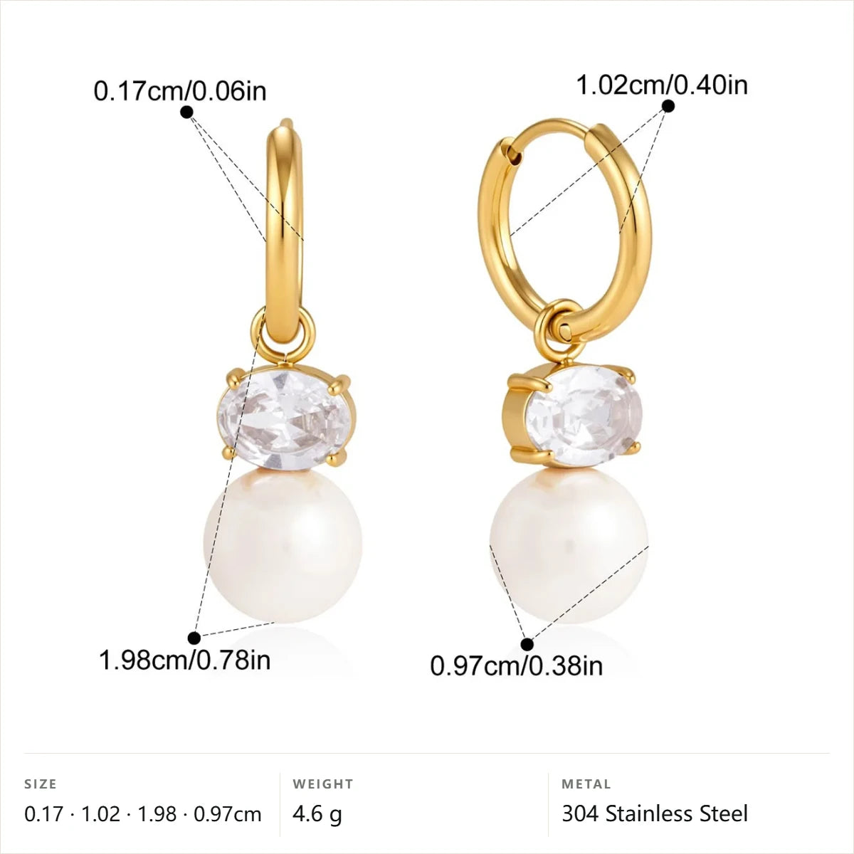 Imatation Pearl & Cubic Zirconia Drop Earrings — Oval CZ Pearl Drop · Gold