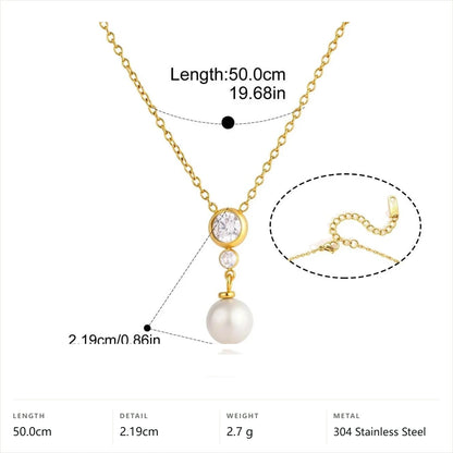 Imatation Pearl & Cubic Zirconia Drop Earrings — Necklace · Gold