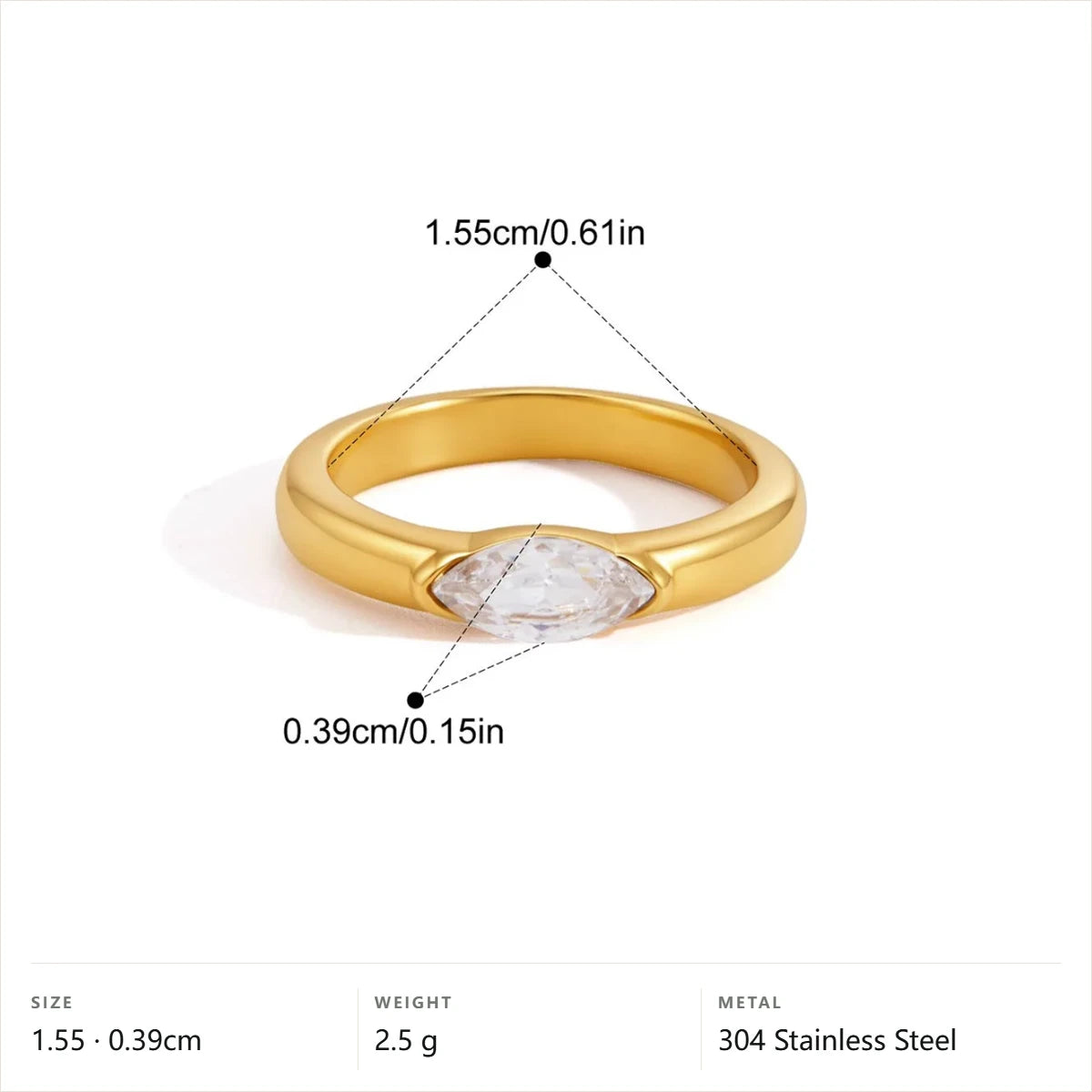 Geometric Kite Cut Solitaire Ring — East-West Marquise Solitaire · Gold · 5