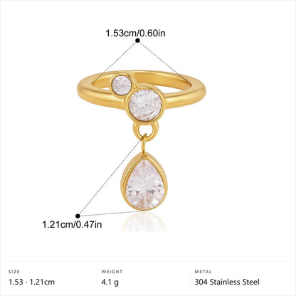 Geometric Kite Cut Solitaire Ring — Dangling Teardrop Charm · Gold · 5